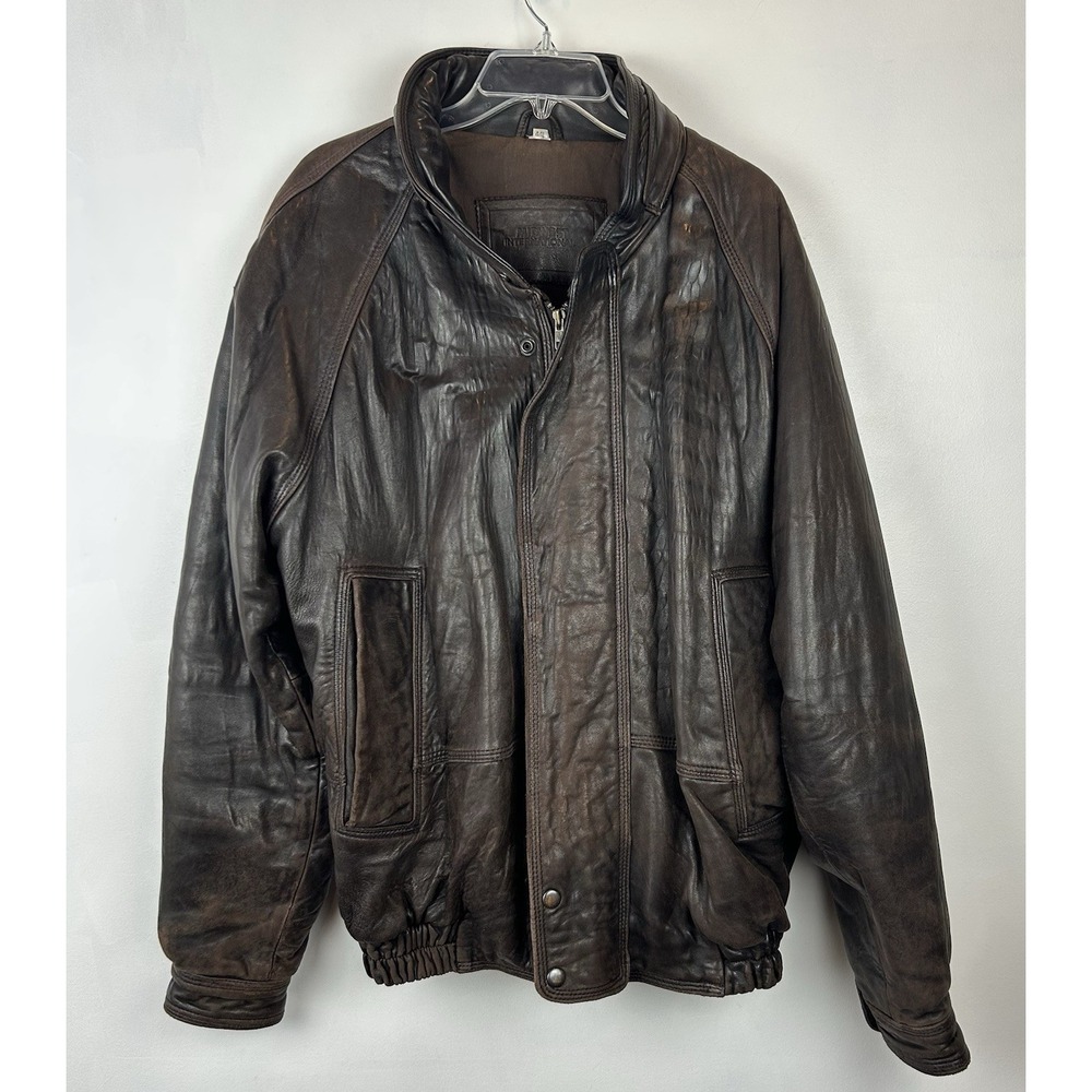 Vintage Brown Leather Bomber Jacket Mens 44 Long Distressed Top Gun Aviator Coat